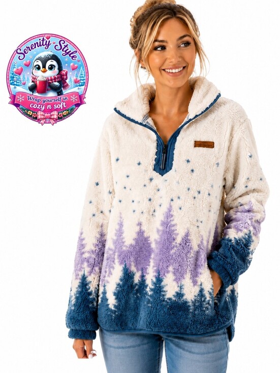 Simply Southern Jackets & Blazers - Simply Southern Sherpa Pullover Large Forest Print Quarter Zip Fleece NWT